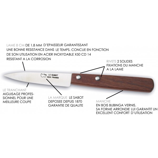 Couteau d'office, plein manche en olivier, 8cm