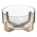saladier verre arha diam. 24 cm avec support bois